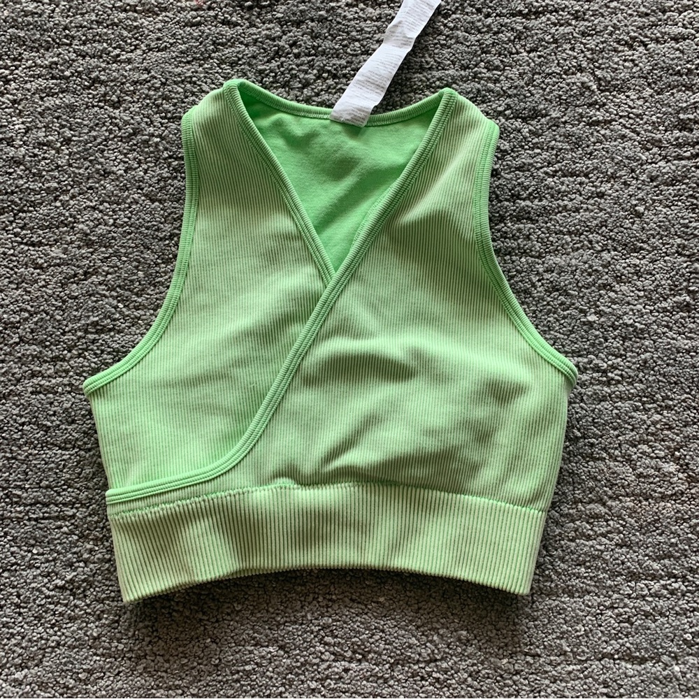 Green ribbed uplift sports bra fabletics